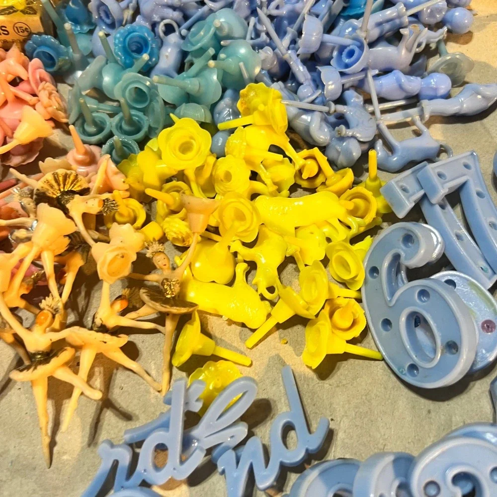 Vintage Mixed Lot Plastic Cake Toppers Numbers Ballerinas Flamingos Multi Color
